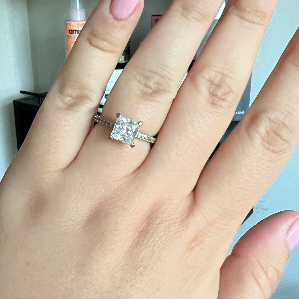 Amazon princess cut ring with side stones size 8